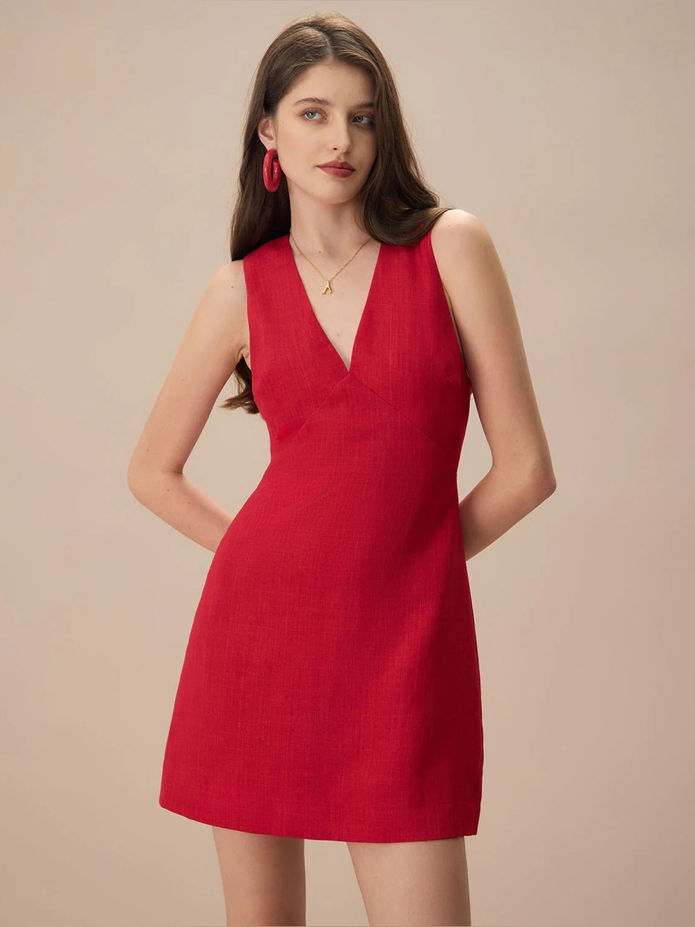 Red linen dress